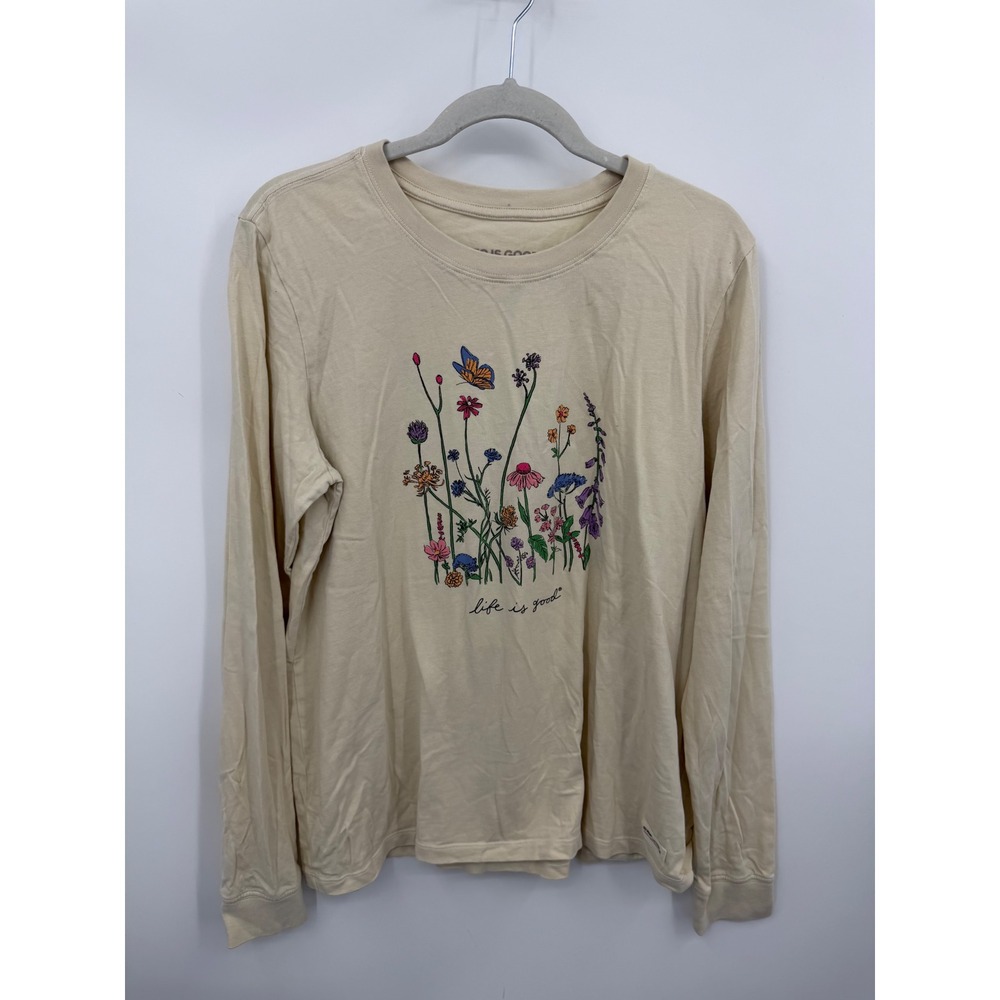 Life is Good L Crusher Graphic Tee Beige relaxed Wildflower Butterfly Cotton